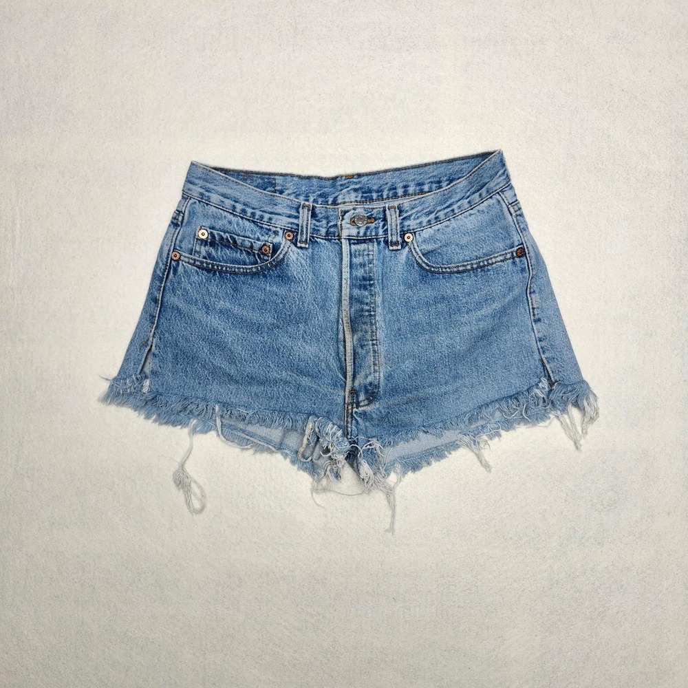 Vintage Levis 501 Booty Shorts Size 31 USA Light Wash Denim 90s Ripped & Frayed